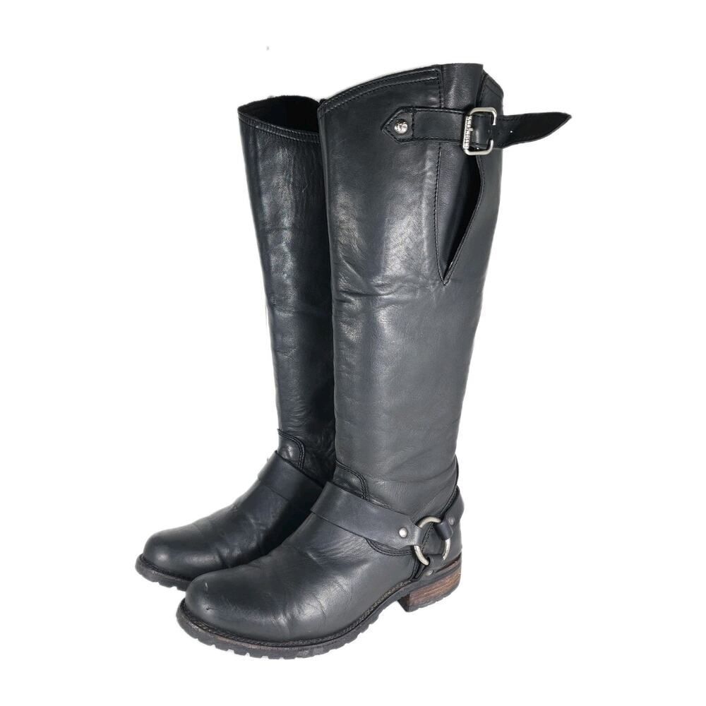 LIBERTY Black Tall Moto Boots with Buckle